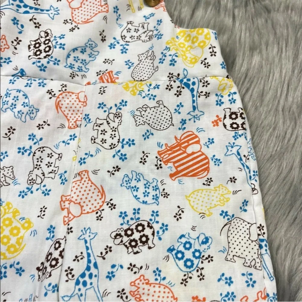 Vintage Baby White Blue Yellow Orange Animal Floral Romper